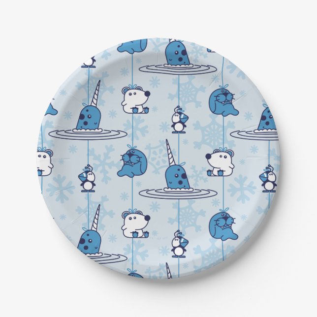 Prato De Papel Mr. Narwhal Blue Snowflake Pattern (Frente)