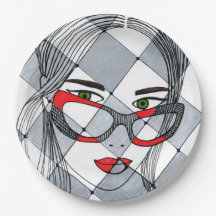 Mulher Chic de Arte Pop com Óculos Vermelhos Xadre