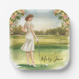 Prato De Papel Mulher de golfe no campo de golfe Bridal
