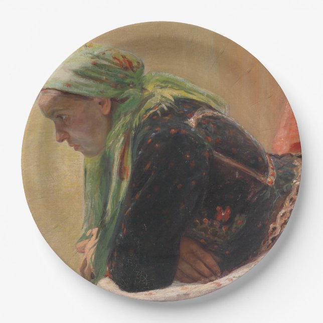 Prato De Papel Mulher em Profundo Pensamento (por Oleksa Novakivs (Frente)