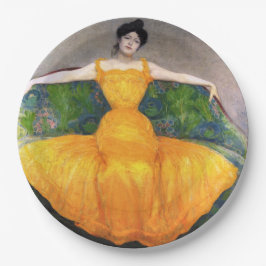 Prato De Papel Mulher em vestido amarelo (por Max Kurzweil)