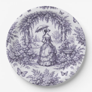 Prato De Papel Mulher Francesa em um Jardim Toile de Jouy