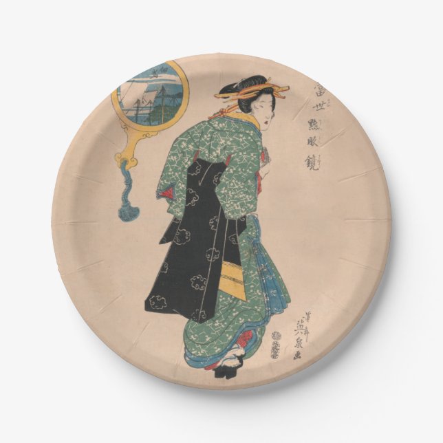 Prato De Papel Mulher Kimono japonesa: Ukiyo-e Woodblock Impressã (Frente)