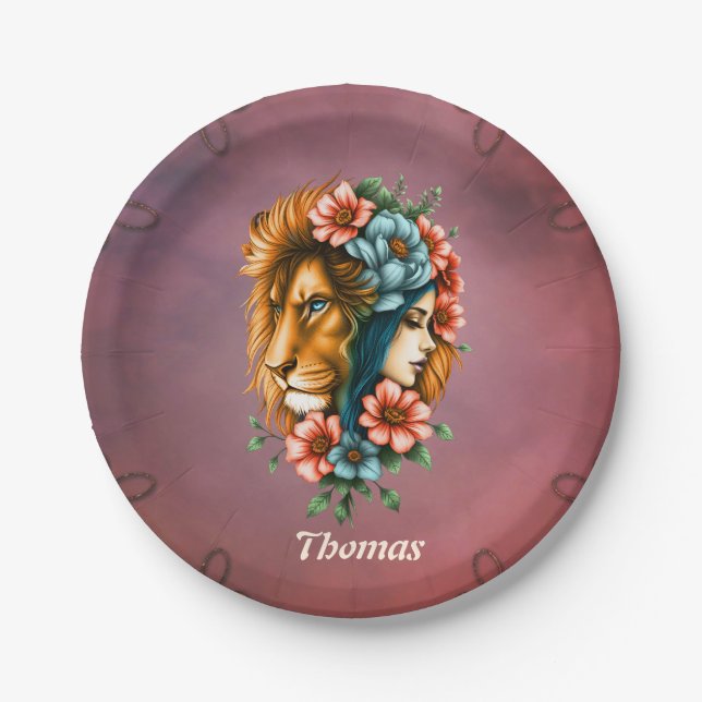 Prato De Papel Mulher maravilhosa cujo cabelo longo e fluido (Frente)