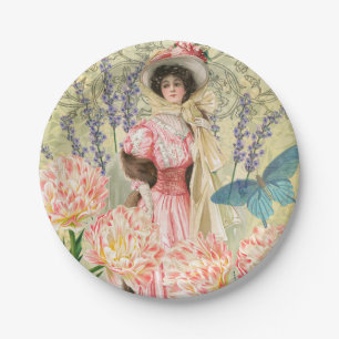 Prato De Papel Mulher Vitoriana Floral Rosa Regência
