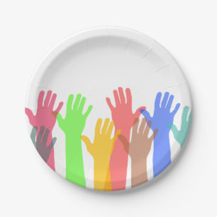 Prato De Papel Multidão de Mãos Coloridas no Ar