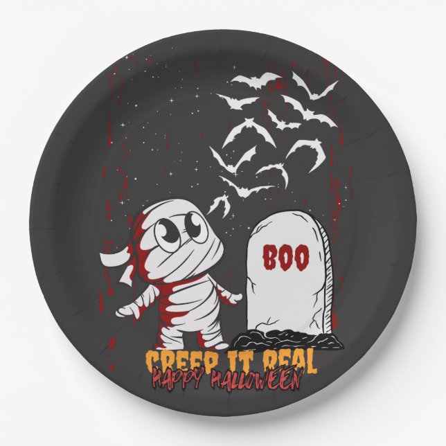 Prato De Papel Mummy at Grave Boo Halloween (Frente)