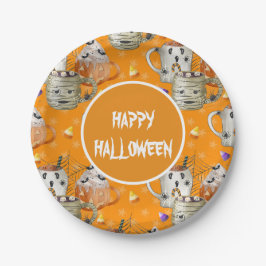 Prato De Papel Mummy Mugs Happy Halloween
