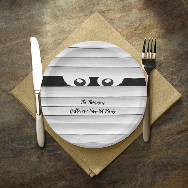 Prato De Papel Mummy Spooky do Festa de Halloween Personalizado (Cute Spooky Mummy Custom party paper plate.)