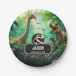 Prato De Papel Mundo dos Dinossauros Legais Aniversário Jurássico