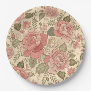 Prato De Papel Musa Floral Empoeirada - Estilo Batik Rosa Empoeir