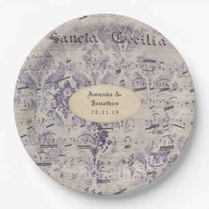Prato De Papel Música de Notas Efêmeras de Lavanda Casamento