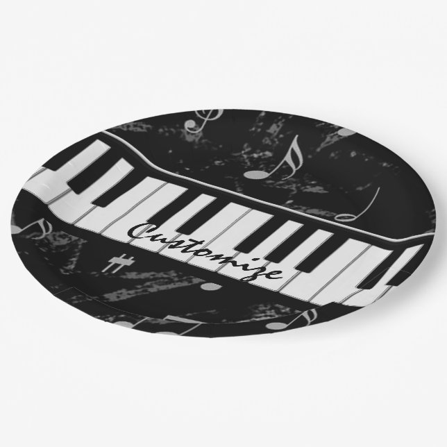 Prato De Papel Música Personalizada para Piano Preto e Branco (Inclinado)