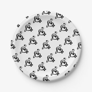 Prato De Papel Musical Music Heart - Treble Bass Clef