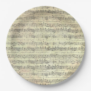 Prato De Papel Músico com Padrão de Nota de Música do Vintage