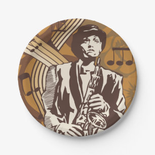 Prato De Papel Músico de Jazz com Saxofone
