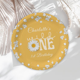 Prato De Papel Mustard Daisy Wild One 1st Birthday Paper Plate