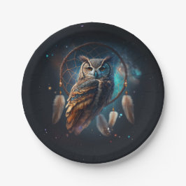 Prato De Papel Mystical Space Owl with Dreamcatcher Art      