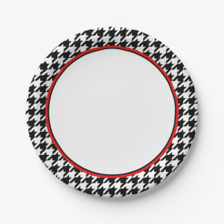 Prato De Papel Na moda Black Houndstooth com Red| Placas de papel