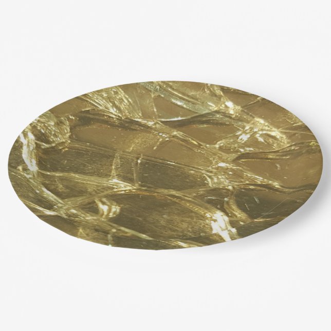 Prato De Papel Na moda Chic Festivo Brilhante Ouro Dourado (Inclinado)