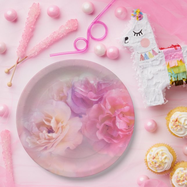 Prato De Papel Na moda de Cravos Rosa bonito (Festa)