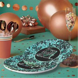 Prato De Papel Na moda Turquoise Dark Moody Floral Aniversário
