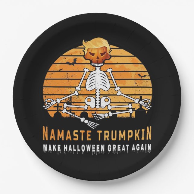Prato De Papel Namaste Trumpkin Faz Excelente de Halloween Novame (Frente)