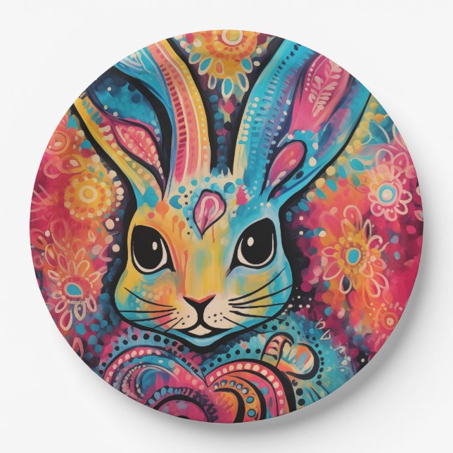 Prato De Papel Namorados Bunny Positive vibe corações (Frente)