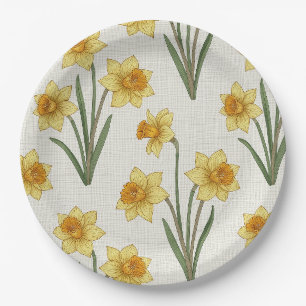Prato De Papel Narciso Floral de Primavera em Amarelo Suave e Ver