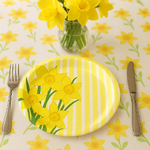 Prato De Papel Narcisos de estilo primavera com listras amarelas