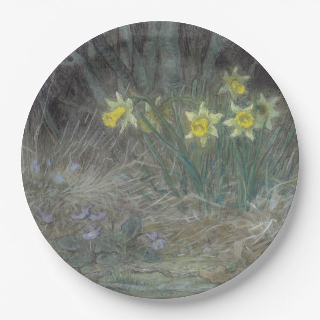Prato De Papel Narcissus Flowers and Violets (por Millet) (Frente)