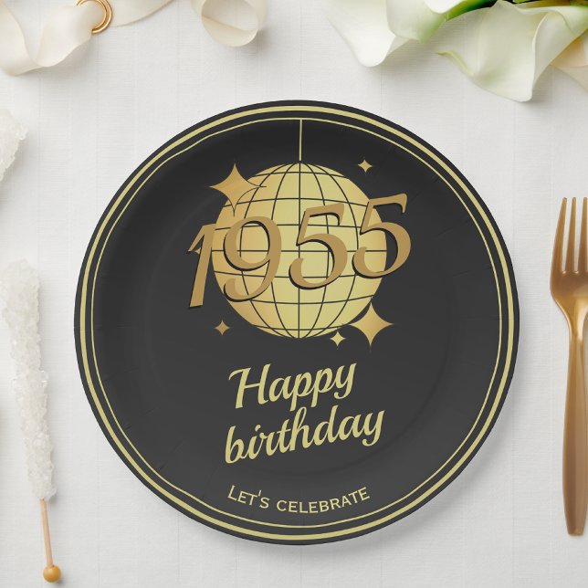 Prato De Papel Nascer em 1955 festa de aniversário de papel preto (Criador carregado)