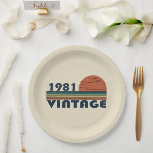 Prato De Papel Nascido em 1981 aniversário vintage