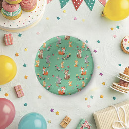 Prato De Papel Nascimento de Criança de Animais da Floresta Cura