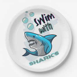 Prato De Papel natação com tubarões
