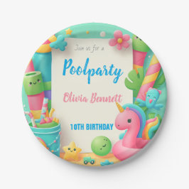 Prato De Papel Natação de Aniversário do Partido da Piscina Editá