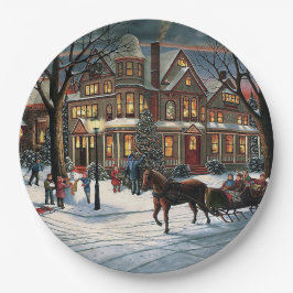 Prato De Papel Natais vintages paisagem de neve