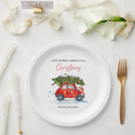 Prato De Papel Natais vintages personalizados - Carro vermelho co