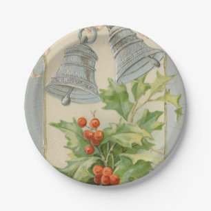 Prato De Papel Natais vintages Sinos Prateados e Holly