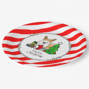 Prato De Papel Natal 2 Pembroke Welsh Corgi (vermelho 1)