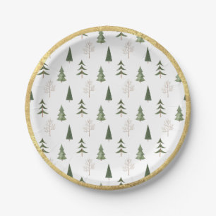Prato De Papel Natal Árvore de Pinheiro Mão Desenhada Grunge Dour