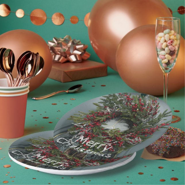 Prato De Papel Natal Berry Wreath na porta (Múltiplo)