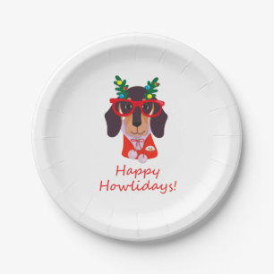 Prato De Papel Natal Bonito Cachorro Engraçado Dachshund Howliday