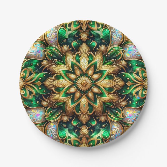 Prato De Papel NATAL: Bonito Verde Dourado (Frente)