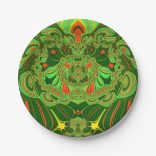 Prato De Papel NATAL: Bonito vermelho brilhante amarelo verde