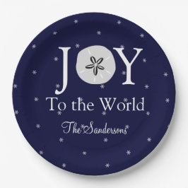 Prato De Papel Natal Branco Azul-Sandollar de Joia Náutica