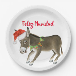 Prato De Papel Natal Burro Feliz Navidad Personalizável