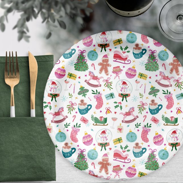 Prato De Papel Natal Caprichoso (Whimsical Hand-drawn Christmas Icons Bring Joy to Your Holiday Table — by Painted Paperie)