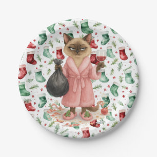 Prato De Papel Natal com tema de gato para amantes de gatos siame
