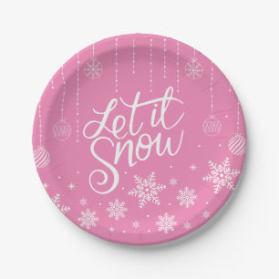 Prato De Papel Natal Cor-de-Rosa Moderno Flocos de Neve